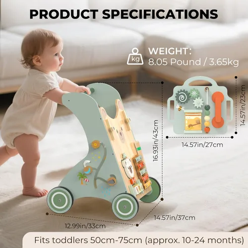 Vista 5 de WOODMAM Andador de madera para bebé, Andador de bebé ajustable para empujar para niños de 1 año, Andador Montessori 10 en 1 para niños y niñas