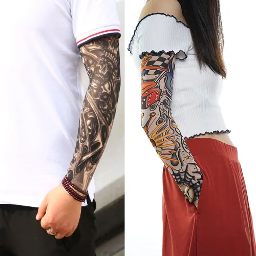 Vista 8 de Mangas de tatuaje para hombres, mujeres y niños - Manga de tatuaje temporal falsa para deportes al aire libre, decoración de Halloween