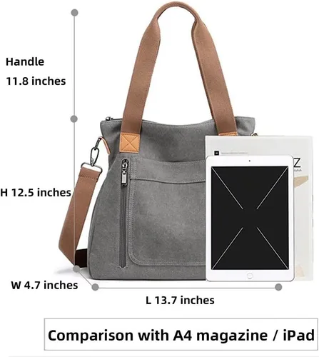 Vista 7 de Bolso de lona para mujer, bolso de hombro de tela, bolso cruzado casual, bolso cruzado grande con asa superior