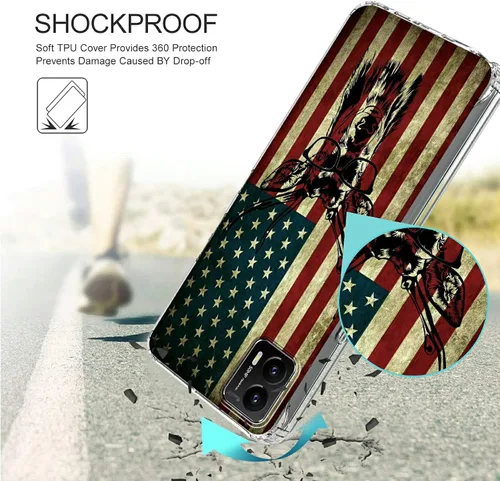 Vista 3 de Funda transparente para Motorola Moto G 5G 2023 con patrón de ciervo de bandera estadounidense para mujeres y hombres, doble capa híbrida de TPU