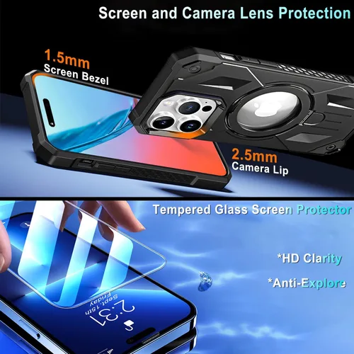 Vista 6 de Funda MagSafe compatible con iPhone 14 Pro, soporte magnético plegable invisible, soporte de anillo magnético, brillante de doble capa protectora