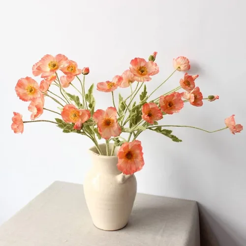Vista 3 de Emivery 6 piezas de flores de amapola artificiales de amapola rosa, ramo de boda, flores de amapola de seda, centro de mesa para decoración