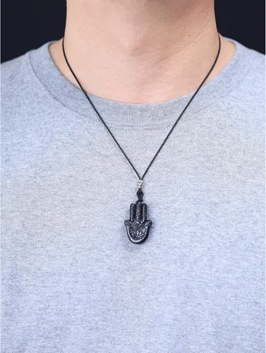 Vista 3 de COAI Collar de mano Hamsa curativa de obsidiana negra Piedra
