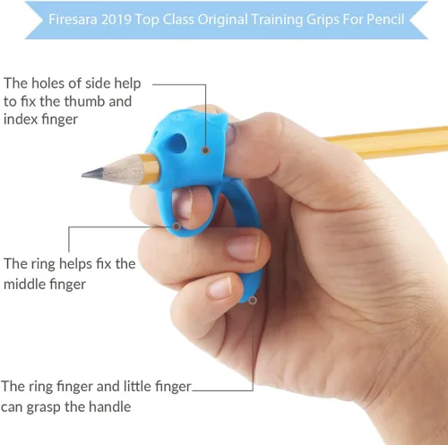 Vista 3 de Firesara - Empuñaduras de entrenamiento para lápiz, agarre de entrenamiento para niños, ergonómico, 5 dedos, juegos fijos para corrección de postura