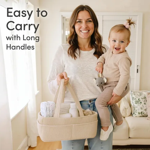 Vista 5 de PUTSKA Organizador de pañales para bebé para mesa de cambio – Elegante cesta de almacenamiento para guardería, artículos esenciales para recién
