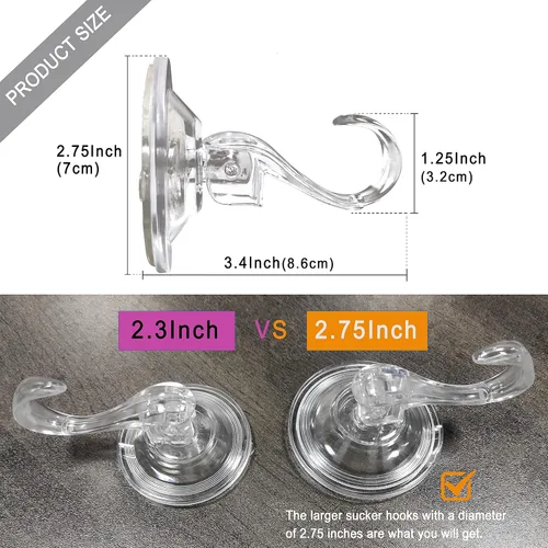 Vista 3 de 2 paquetes de percheros para coronas con ventosa, ganchos de vacío transparentes grandes y resistentes reutilizables, para usar en ventanas