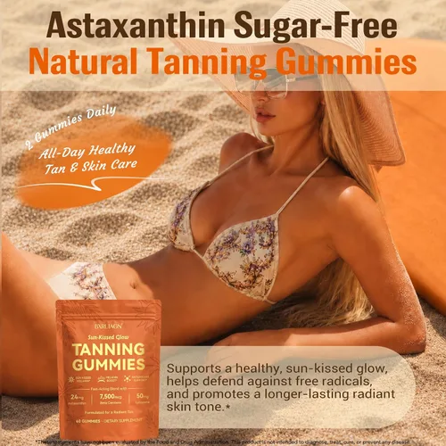 Vista 6 de Gomitas bronceadoras, suplemento de bronceado sin sol para mujeres y hombres, con beta-astaxantina, caroteno, licopeno, colágeno y vitaminas