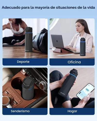 Vista 7 de BOOST - Botella de agua inteligente que te recuerda que debes beber, botella aislada al vacío de acero inoxidable sin BPA de 24 onzas, botella