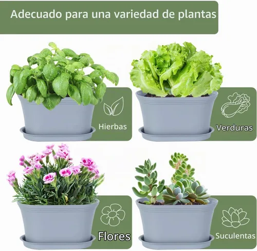 Vista 4 de Oliz 6pk Windowsill Planters, Grey Plastic w/Drain Tray - Indoor/Outdoor Gris