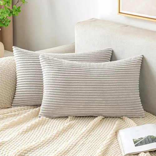 Vista 24 de EMEMA Fundas de Cojines Decorativos de Pana Suave a Rayas Cuadradas, Fundas de Almohadas de Primavera para Sofá, Dormitorio, Silla, Automóvil 16 x
