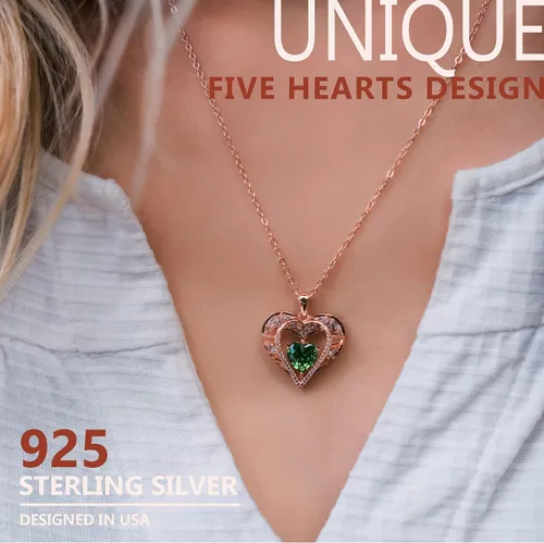 Vista 92 de Collar de cristal de 5 corazones, chapado en oro rosa de 18 quilates, colgante con cadena de plata de ley 925 de 18 + 2 pulgadas, joyería de piedra