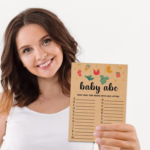 Vista 4 de Baby ABC Juego de Baby Shower, 30 unidades, kraft, juego de mesa, todas las edades, inglés, cartulina, manual, unisex, baby shower y alfabeto