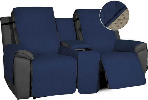 Vista 10 de Easy-Going Funda de sofá reclinable antideslizante con consola, resistente al agua, funda de sofá reclinable doble con correa ajustable, funda Beige