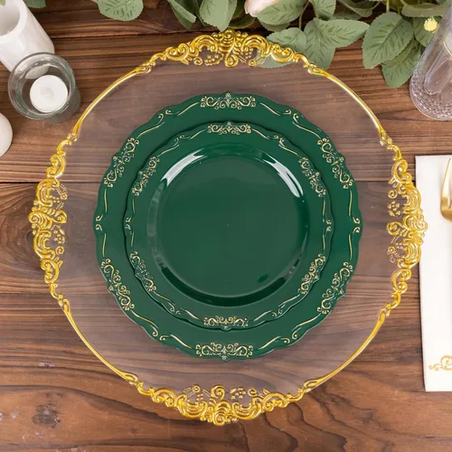 Vista 9 de Efavormart - Paquete de 10 platos desechables de 7 pulgadas transparentes con borde vintage burdeos, elegantes platos de postre de plástico