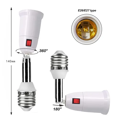 Vista 2 de Adaptador de enchufe divisor E26/E27 ajustable de 360° para bombillas LED estándar (paquete de 2)
