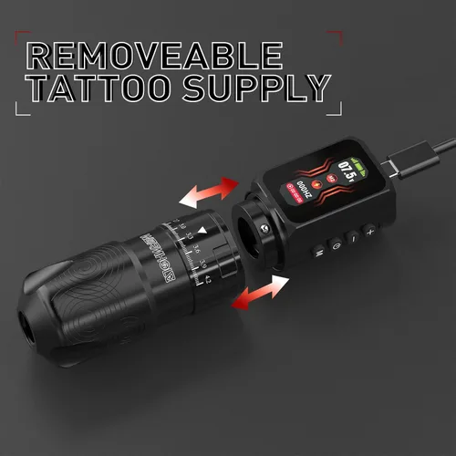 Vista 7 de Wormhole - 2 pistolas de tatuaje de batería de 2,300 mAh, máquina de tatuaje inalámbrica, 7 trazos ajustables, pantalla inteligente con 3 modos