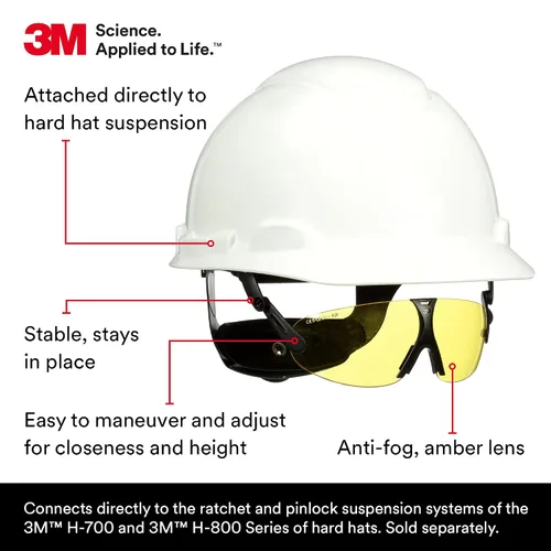 Vista 2 de 3M Anteojos de seguridad, ANSI Z87, lente ámbar antiniebla, se fija a la suspensión del casco, paquete de 1