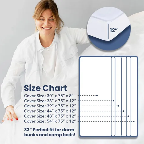 Vista 5 de Funda de colchón acolchada de 39 x 75 pulgadas, protector acolchado de lujo, impermeable, 100%, cubierta superior resistente, protección de cama