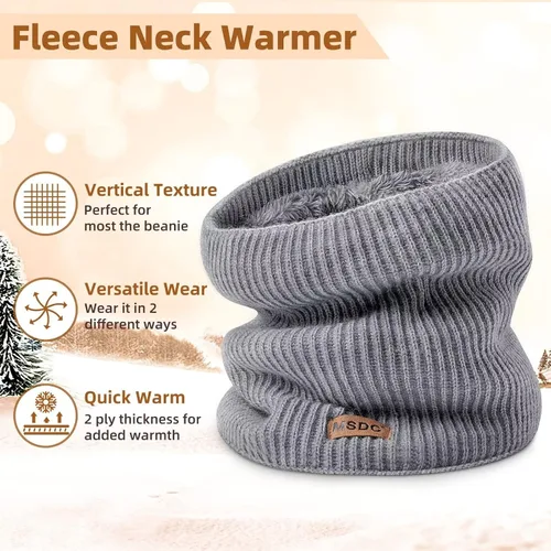 Vista 2 de Polainas de cuello de invierno para hombre, paquete de 3, calentador de cuello para mujer, térmica, gruesa, cálida, forro polar, clima frío, bufanda