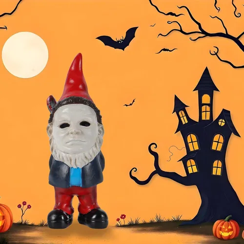 Vista 4 de SPINNDO Decoración de estatua de gnomo de jardín, decoración de jardín, gnomos de terror, canasta (rojo)