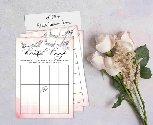 Vista 4 de 50 tarjetas de juego de bingo de lencería para despedida de soltera, boda, despedida de soltera, a granel, cuadrado en blanco, ideas de regalo