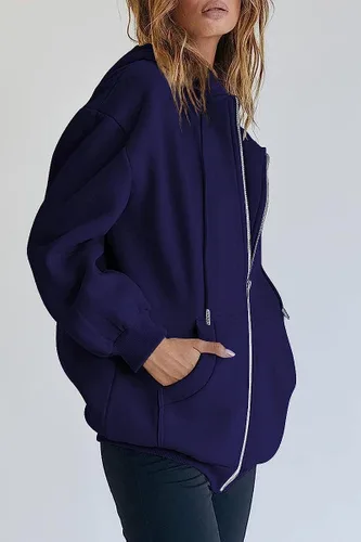 Vista 2 de Trendy Queen - Sudaderas con capucha Y2K con cremallera para mujer, de manga larga, para otoño, de gran tamaño, casual, con bolsillo