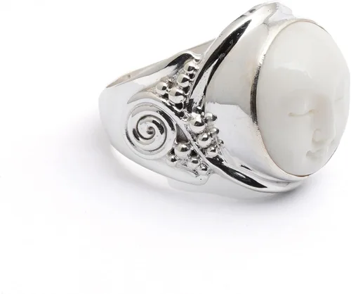 Vista 3 de NOVICA Handmade Artisan Cow Bone Ring Face of the Moon Crafted Silver