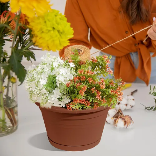 Vista 4 de 4 Piezas Macetas Colgantes para Plantas de Interior, 10" Macetas Grandes de Plástico Colgantes con Bandejas de Drenaje y Soporte de Cadena