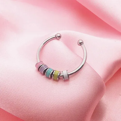 Vista 7 de rongji jewelry Anillo giratorio para aliviar la ansiedad para mujer, anillo abierto de acero inoxidable de calidad y duradero con cuentas giratorias