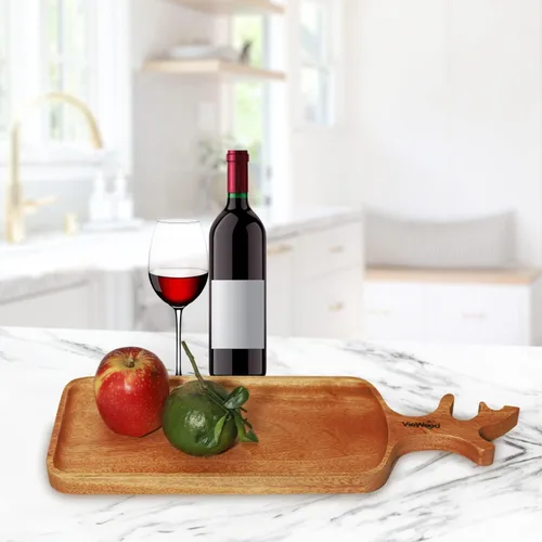 Vista 7 de VieWood Juego de 2 bandejas de madera con asa para decoración del hogar, tabla de servir de madera para frutas, cupcakes y platos decorativos
