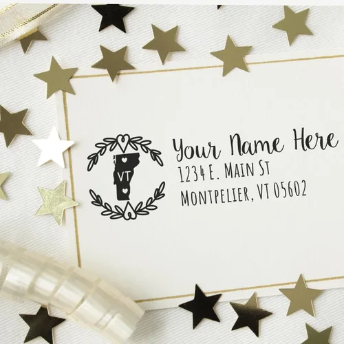 Vista 40 de State of Alabama Wreath Duo Hand Address Stamp - Personalized Rubber Stamp Montaje manual Duo