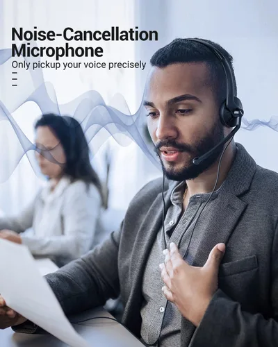 Vista 6 de Auriculares USB con micrófono para PC portátil - Auriculares de computadora con cable con micrófono de cancelación de ruido para oficina en casa