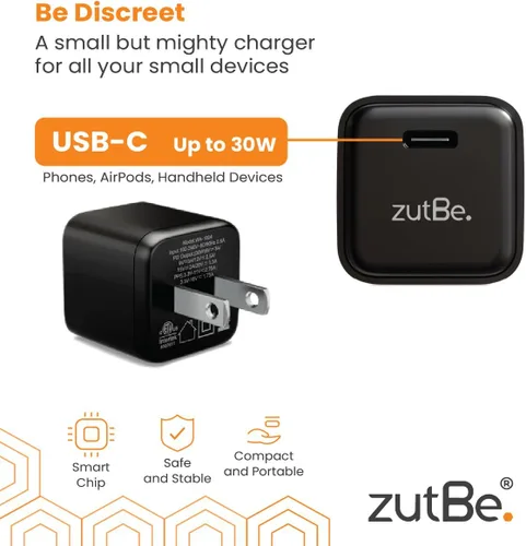 Vista 7 de zutBe Cargador de pared USB-C de 30 W, carga rápida PD PPS para iPhone 17, 16/15/14/13 Pro Max, Galaxy S23/S22, Pixel 8/7, iPad Pro/Mini