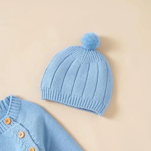 Vista 4 de Ursobutegl Conjunto de suéter de punto para bebé recién nacido con suéter de manga larga con gorro cálido