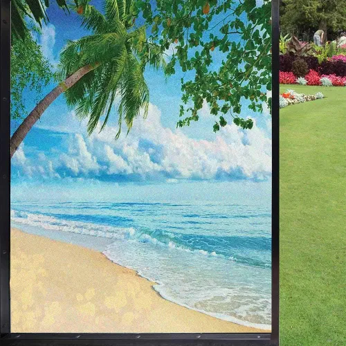 Vista 10 de Película decorativa de privacidad para ventana, control de calor, bloqueo solar, protección UV, diseño abstracto oceánico, adherencia estática Azul