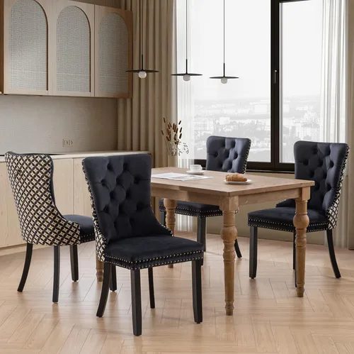 Vista 79 de SoarFlash Juego de 2 sillas de comedor de terciopelo, silla lateral de respaldo alto, silla lateral moderna tapizada de alta gama con botones Beige