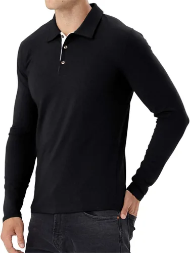 Vista 4 de Aiyino Camisas polo de manga cortalarga para hombre, estilo casual, ajustadas, básicas, de algodón