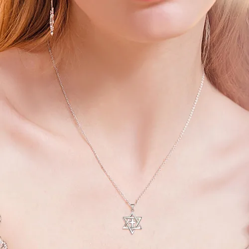 Vista 4 de YKYLHSYXR Collar mesiánico judío para mujeres y hombres, chapado en plata oro de 18 quilates con colgante de estrella pequeña de David y cruz