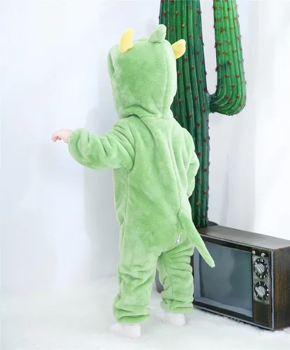Vista 4 de AGQT Disfraz de tigre de bebé de una pieza con capucha para Halloween, talla 0-24 meses 7277z12# Disfraz de dinosaurio verde