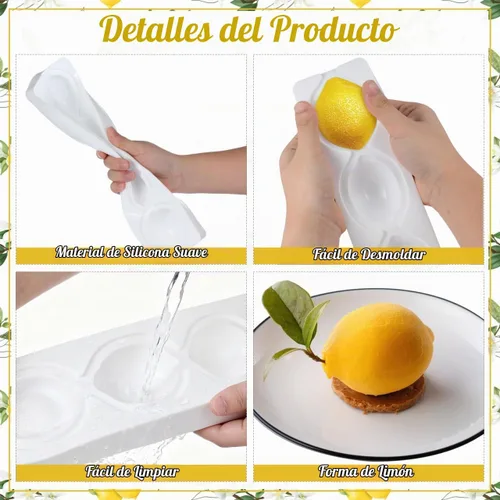 Vista 3 de DOITOOL Molde de silicona de limón, molde de pastel de mousse en forma de limón 3D, 4 cavidades DIY Baking Mold for Fondant Dessert, Mousse