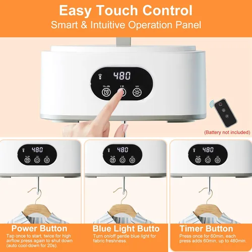 Vista 7 de Secador de Ropa Portátil, Secado Rápido y Silencioso - Mini Secadora Eléctrica para Ropa y Lavandería para Apartamento, Viaje y RV, con Temporizador