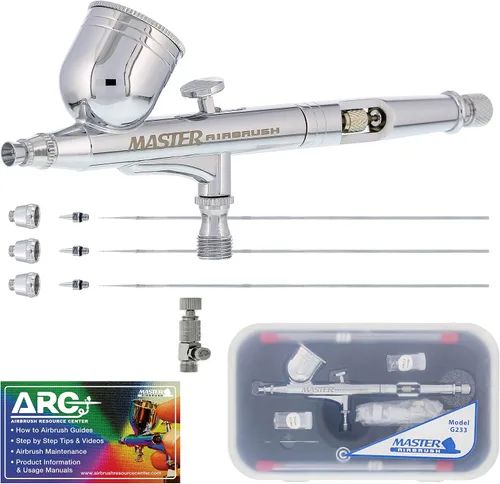 Vista 7 de Master Airbrush G233-SET Multi-Master Performance G233 Pro Set de aerógrafo de doble acción con alimentación por gravedad con 3 boquillas