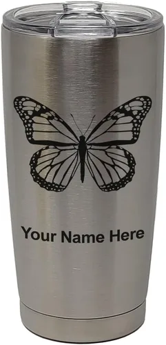 Vista 32 de LaserGram Vaso aislado al vacío de 20 onzas, mariposa monarca, grabado personalizado incluido (negro)