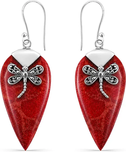 Vista 16 de Red Coral Drop Dangle Earrings for Women in 925 Sterling Silver 01 - Coral