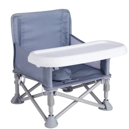 Vista 8 de Silla de bebé portátil, asiento elevador plegable con bandeja para mesa de comedor, silla de camping compacta para césped, playa, viajes, bebés de 6