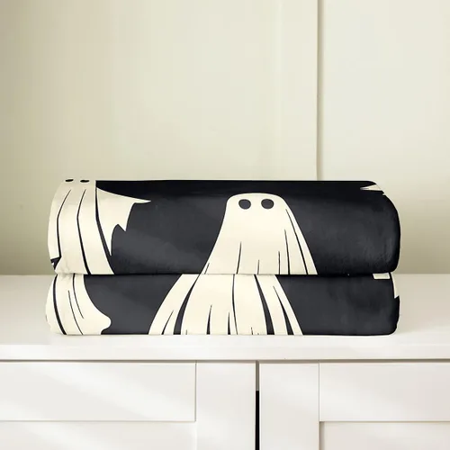 Vista 4 de Manta mullida de fantasmas de Halloween para niños, manta de franela con estampado de fantasmas de Halloween, manta de forro polar para todas