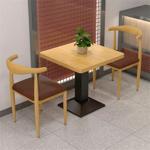 Vista 4 de Mesa de comedor simplista de cacao/acabado natural cuadrada/rectangular de madera con mecanismo fijo para restaurante, té con leche, postre Nogal