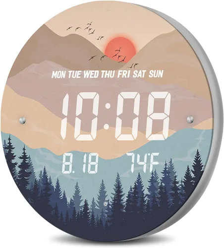 Vista 9 de Reloj de pared digital SCOAGE con luz nocturna MoonCloud moderno de 7 niveles de brillo 12/24H LED automático con temperatura fecha hora pantalla