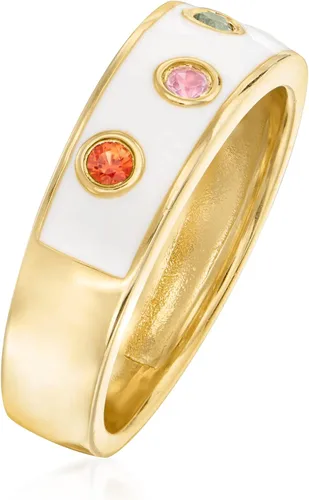 Vista 3 de Ross-Simons Anillo de zafiro multicolor y esmalte blanco de 0,20 qt en oro de 18 quilates sobre plata esterlina, Gema, Zafiro