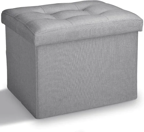 Vista 12 de LINMAGCO Otomana Otomana de almacenamiento con almacenamiento pequeño reposapiés taburete debajo del escritorio, reposapiés plegable corto de tela